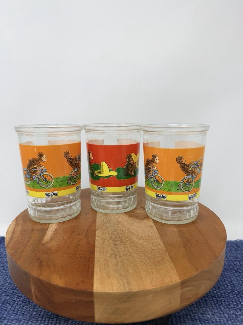 Welch’s Jelly Jar Curious George Glasses Collectible Set Of 3 With Character